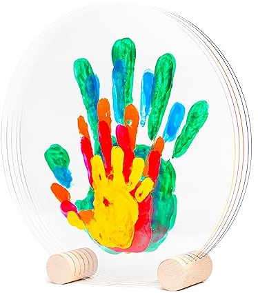 LouYou Empreintes de Bonheur - Kit Empreinte Famille de 5 Made in France Peps - Coffret Naissance - Idée Cadeau Anniversaire - Fête des Mères - Support bois - 5 plexiglass