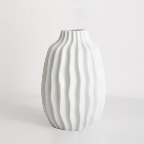 20 CM Jarrónes Acanalado Blanco de Ceramica Decorativos para Flores, Florero Jarron Cilindrico Decorativo Modernos Minimalista para Pampas