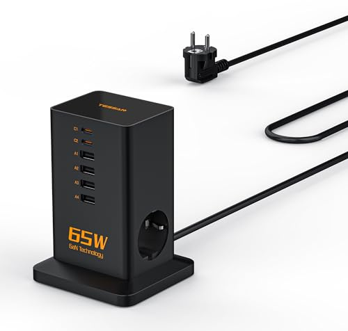 TESSAN PD 65W USB Ladegerät Mehrfach, GaN Schnellladegerät mit 2M Kabel