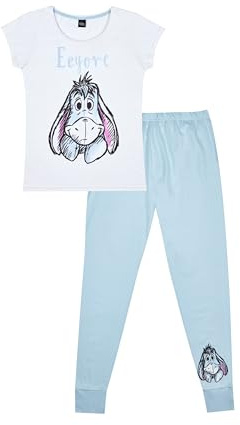 Disney Ladies Eeyore Long Pyjama Set White Blue (22-24)