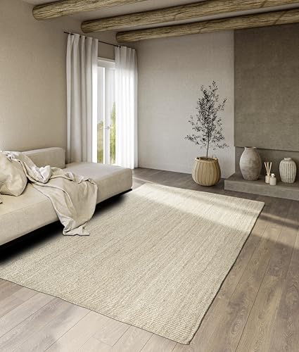 Villeroy & Boch Jute Teppich Rosalie - Natur Wohnzimmerteppich handgewebt & natürlich - Boho Teppich für Wohn-, Schlaf- und Esszimmer – Natur Weiß, 160x230cm