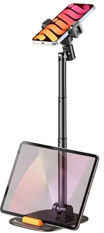 PUJUDODA Soporte Movil Mesa, Soporte para Móvil Escritorio Ajustable en Altura y Ángulo, Porta Movil Plegable para iPhone 15, 14, 13, 12, 11, Pro, Smartphone, Tablet, Negro