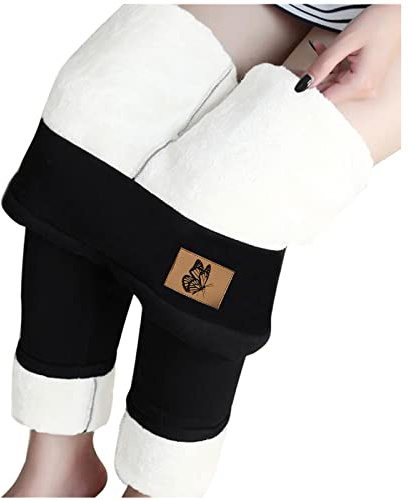 Donubiiu Leggings invernali in velluto d'agnello, leggings termici da donna, leggings invernali da donna, leggings caldi da donna in pile, Nero-D, L