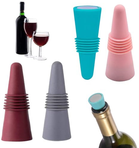 BQRKOTM 4 Pezzi Tappi per Bottiglie di Vino in Silicone, Tappo di Bottiglia Vino con fondo in acciaio inox, riutilizzabile, per la conservazione di champagne e birra