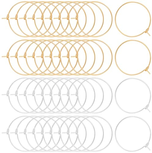 Beebeecraft 1 låda, 100 st 2 färger, örhängesfynd, ringar, 18K guldpläterade, 316 rostfritt stål, runda vinglas, berlockringar, öppna pärlringar för smyckestillverkning, festival,