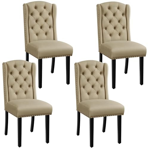 Yaheetech Classic Dining Room Chairs Set of 4 with Wooden Legs, Khaki