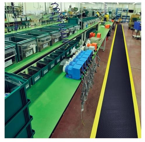 Gelbe Bordüre, Anti-Ermüdungsmatte, Vinyl-Kissen, Schaumstoff, komfortabel, rutschfeste Bodenmatte für gewerbliche und industrielle Nutzung, anpassbare Größe 50 x 90 x 2 cm