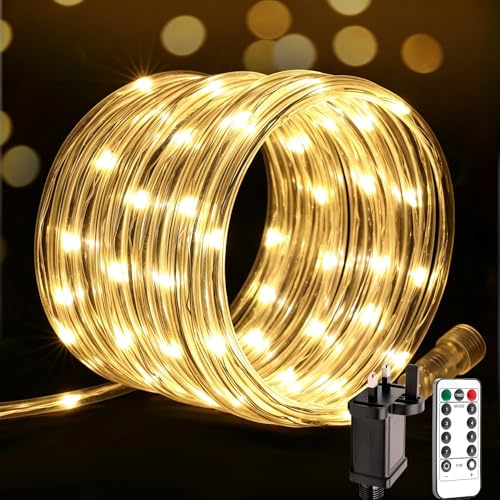 RESNICE Connectable 66FT 200 LEDs Rope Lights,Including 2Packs 33FT 100 LEDs Tube Lights,Warm White Waterproof String Light with 8 Modes Remote for Outdoor Indoor Christmas Patio Backyards Garden