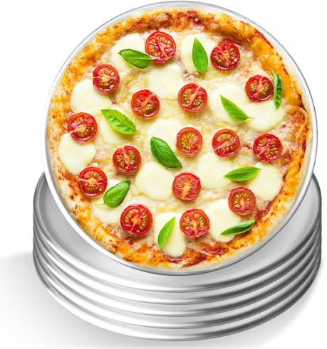 GOMETY 6 teglie rotonde per pizza in acciaio inox, 26 cm, in acciaio al carbonio rivestito, teglia per pizza, sana, atossica, facile da pulire e lavabile in lavastoviglie