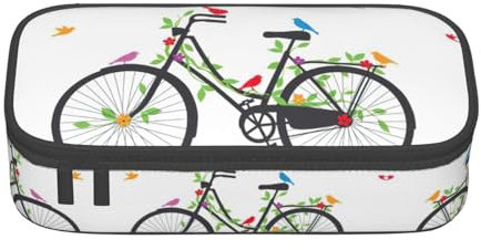 MDATT Trousse à crayons avec motifs oiseaux et fleurs sur le vélo – Trousse à crayons à plusieurs emplacements – Trousse portable pour l'école et le bureau, Noir , Taille unique, Organiseur de sac