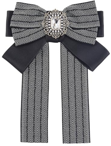 CABODYALS Nœud Papillon Noir Pré Noué avec Pince Style Vintage Strass Cristal Couleur Unie Motif à Rayures Ruban Broches Cravates pour Femmes et Hommes Vêtements Formels Costume Uniforme Accessoires d