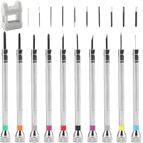 UIHRLM 21PCS Watch Screwdriver Set, 0.6-2.0mm Watchmakers Screwdriver Set with Replacement Heads & Demagnetizer, Precision Jewellers Screwdrivers Kit for Watch, Eyeglasses, Clocks Repair