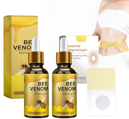 Yooyan Bee Venom Slimming Oil - Massageolja för hudvård, formningsolja, bingift, med 30 bantningsplåster, lämplig för män och kvinnor, paket med 2