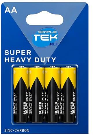 SIMPLETEK - Blister pack of 4 AA batteries (Type R6P) Zinc-Carbon 1.5 Volt - Ideal for Low Consumption Devices