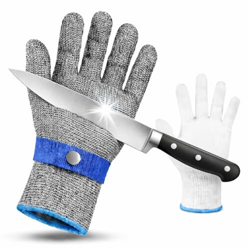 2EcomPack Guantes anticorte cocina nivel ANSI A9, protección integral de palma, dorso, dedos y muñeca, CE EN 388:2016 2 4 4 X F, con guante interior de nylon para mayor comodidad. (1, L)