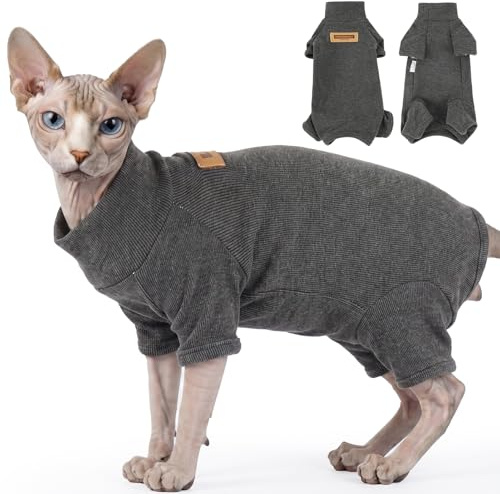 Cat Recovery Suit | Full Coverage 4-Leg Design | Escape Proof Cat Onesie | Warm Soft Fleece Surgical Suit for Sphynx | Anti Licking Post Surgery Suit with Full Belly Protection (Dark Grey XL)