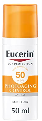 Eucerin Photoageing Control Sun Fluid SPF 50+ 50ml, Advanced Protection from Sun-Induced Photoageing and Wrinkles, Anti-Age Facial Sunscreen with UV Filter and Hyaluronic Acid