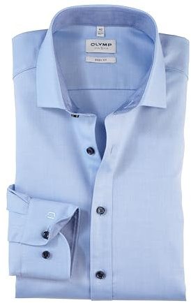 OLYMP Herren Businesshemd Langarm Level Five - Body Fit, Einfarbig, Royal Kent Kragen - Stretchkomfort Hemd Herren Langarm - Bleu 11-38