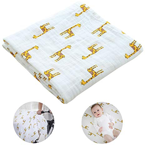 BuxiuGK Baby Musselin Swaddle Decke Tücher Kinderwagen Decke Bambus Baumwolle Swaddle 110 x 120 cm für Baby Girl oder Boy,Giraffe