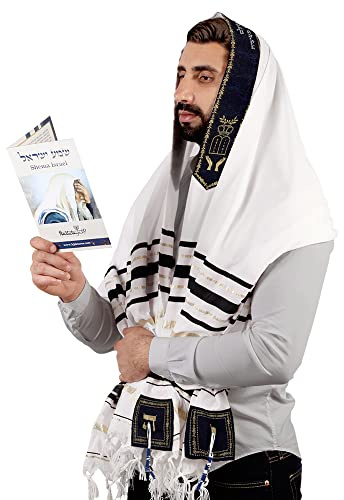 Tallit Israels bönsjal, med texten Herrens namn i 4 hörn, storlek XL 170 x 96 tum, Svart, L