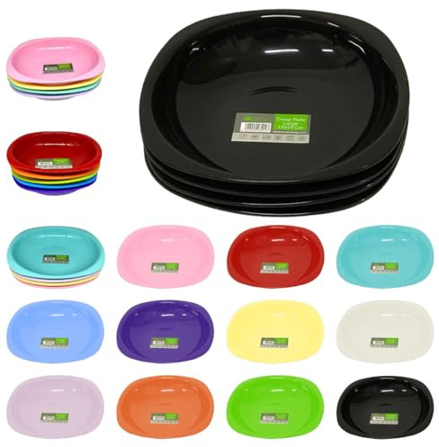 Reusable ECO Unbreakable Colourful Plastic Deep Dinner Plate Set-of-4 - Shatterproof - 100% Food Safe - Perfect for Camping, Indoors, Outdoors, and picnics (Black, Large)