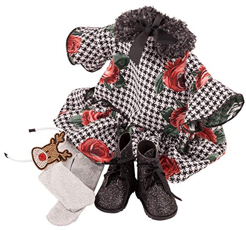 Götz 3403237 Kombination X-Mas Rose - Puppenbekleidung-Set Gr. XL - 6-teiliges Bekleidungs- und Zubehörset für Stehpuppen von 45 - 50 cm