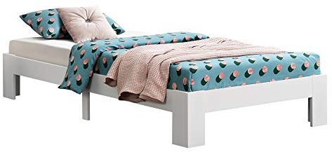 [en.casa] Holzbett Raisio 120x200 cm mit Lattenrost Bettgestell Bett Kiefernholz Massiv Jugendbett Einzelbett Gästebett Weiß