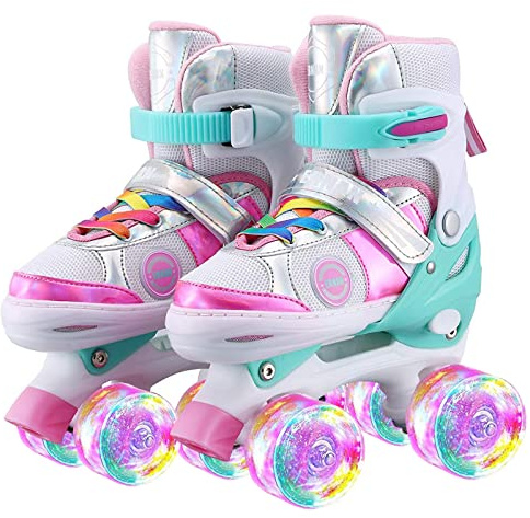 Sumeber Pattino a rotelle per bambini con lunghezza regolabile Pattini a rotelle per bambini all'aperto e interno con le ruote di PU lampeggianti (Pink, M(EU35-38))