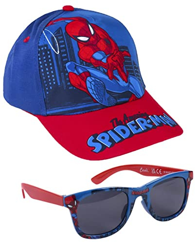 Kit Occhiali da Sole e Cappellino Spiderman - Dai 2 ai 5 anni - Protezione UV 400 e Filtro di Categoria 3 - Berretto per Bambini Chiusura a Strappo Regolabile - Prodotto Originale Elaborato in Spagna
