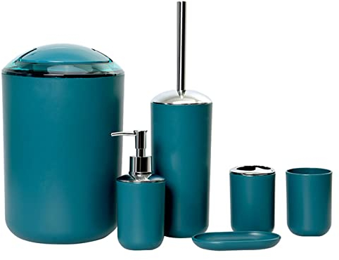 Icegrey Design Moderno 6 Pezzi Set Di Accessori Per Il Bagno Bottiglie Per Lozione, Portaspazzolino, Boccale Per Denti, Portasapone, Scopino Per WC, Pattumiera Verde Scuro