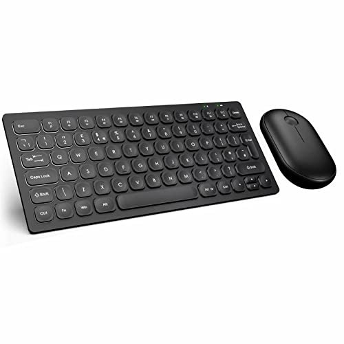 Combrite 2.4Ghz Wireless Keyboard and Mouse Set, Slim And Compact, UK Layout Keyboard, Multimedia Shortcut Keys, Pebble Optical Wireless Mouse, Nano Dongle Receiver, Black