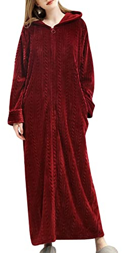 Badrock dam frotté med huva dragkedja morgonrock lång varm basturock långärmad badrock med huva lätt bastubadrock bomull nattklänning loungewear nattskjortor nattkläder