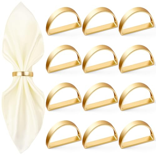 APTWOW Gold Napkin Rings Set of 12, Semicircle Metal Gold Napkin Holder Buckles, Fall Thanksgiving Christmas Napkin Rings, Napkins Rings for Dinner Table Decor, Wedding, Banquet, Party, Easter