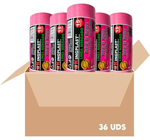 Clim Profesional - 540 Bolsas de Basura Rosa de 50 Litros 70x75 cm | Rollo de 15 uds. Caja con 36 Rollos 540 Sacos de Basura en Total | Perfumadas con Autocierre y Sistema Antigoteo