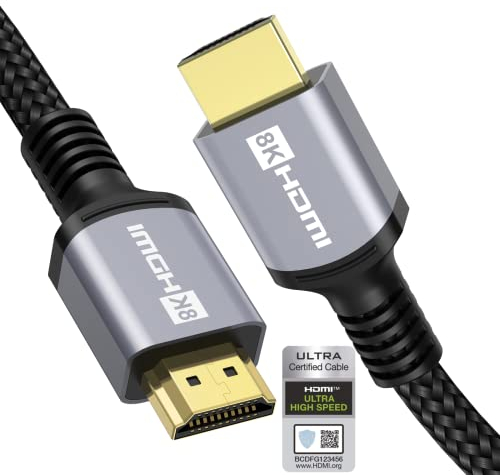 4K 8K Câble HDMI 2.1 Certifié 1,5m 48Gbps 10K 30Hz 8K 60Hz 4K 144Hz 2K 240Hz Full HD 7680P ALLM VRR FreeSync Arc eARC Dolby HDR10+ HDCP 2.3 Supporte Blu-Ray PS5 Soundbar Juegos 8K TV (1,5mètres)