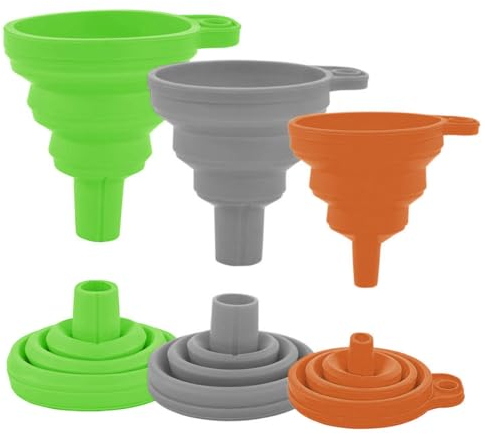 OIGWBPH 3pcs Set di imbuti pieghevoli imbuti da cucina pieghevoli in silicone flessibile per il trasferimento di olio liquido tempera e bottiglie di riempimento in 3 dimensioni