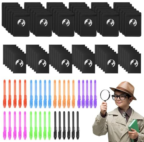 OSDUE Bambini Giocattolo Detective, 108 Pezzi Detective Set per Bambini, Penne Invisibili con Ingranditori Giocattolo e Quaderni, per Il Gioco di Ruolo Detective (108 Pezzi)