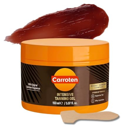 Carroten Intensive Tanning Gel | Browning Tan Accelerator | Non-Greasy, Water-Resistant with Carrot & Coconut Oil | Vitamin A & E For Moisture & Hydration | 5 Fl Oz + Spatula