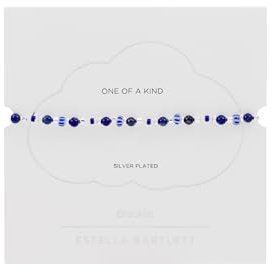 Estella Bartlett Amelia Bracelet – Blue Mixed Glass Bead Bracelet for Women – One of a Kind Silver Plated Adjustable Friendship Bracelet Gift