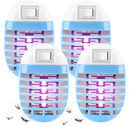 Lámpara antimosquitos, 4 unidades, protección contra mosquitos, enchufe UV, asesino de insectos, trampa eléctrica para insectos y trampa eléctrica para interior dormitorio, cocina, oficina