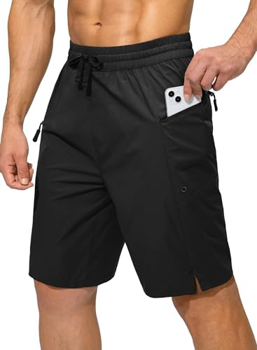 Tansozer Men's Swimming Shorts with Liner and Zipper Pockets Quick Dry Beach Boardshorts Waterproof Surf Swim Trunks Black L