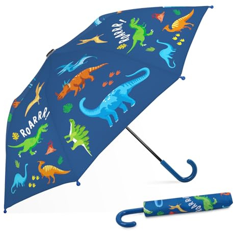 alldomess Kids Umbrella for Rain,Easy Open Windproof Compact Umbrella for Toddler Girls Boys,Durable & Portable, Ideal for Outdoor School Travel,Cartoon Dinosaur