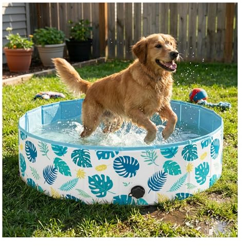 furrybaby Dog Pool for Large Dogs, Foldable Hard Plastic Pet Swimming Pool, Heavy Duty 0.5mm PVC with Non-Slip Bottom, Portable Kiddie Pool for Dogs, Pet Bath Tub for Backyard Summer, GR 47“