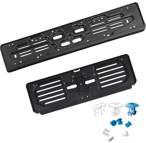 Set 2 pz - Portatarghe in Plastica posteriore e anteriore, 36x13 cm e 52x11 cm, Nero, con 12 Ganci di Fissaggio