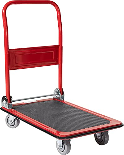 Plattformwagen klappbar für Baumaterialien, Schwerlast Transportwagen, Schiebewagen mit Rollen, Lastenwagen mit Gummireifen, Heavy Duty cart, 73x48x84cm, rot schwarz