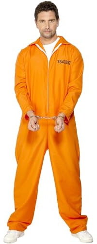 Smiffys Escaped Prisoner Costume, Orange, L - Size 42-44