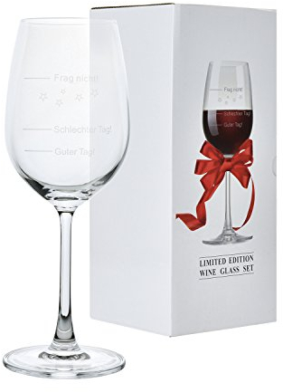 Weinglas Guter Tag!, Schlechter Tag! - Frag Nicht! 420ml Rotweingläser | Weißweinglas | Stimmungsglas | Premiumglas mit Laser-Gravur | Geschenkidee [Geschenkverpackung]