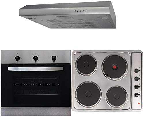 SIA 60cm Electric True Fan Single Oven, 4 Zone Plate Hob & Visor Cooker Hood Fan