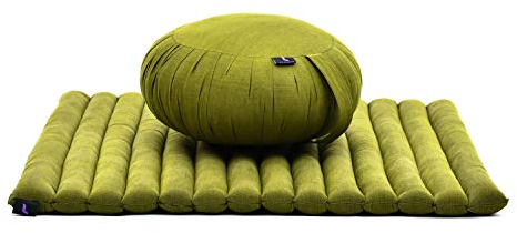 Leewadee Meditationskissen Set - Sitzkissen, Zafu, Yoga Kissen, Zabuton - Kapok, Grün