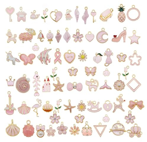 Julie Wang 20 Pieces Pink Enamel Paint Metal Charms Assorted Styles Handmade Earrings Bracelets Necklaces Pendants Findings DIY Arts Projects Jewellery Making Crafts 2-3cm